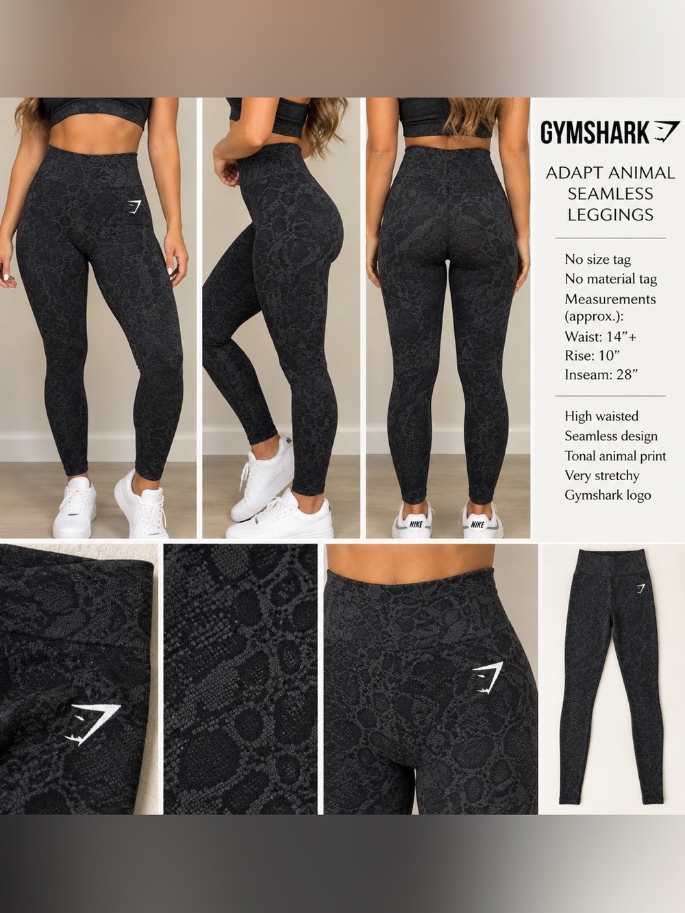 (#G) Gymshark Adapt Animal Seamless High Waisted Leggings Black Gymshark